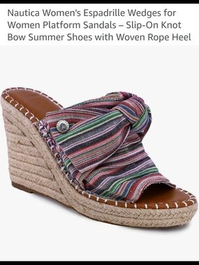 Nautica Multicolor Striped Knot Espadrille Wedge Sandals